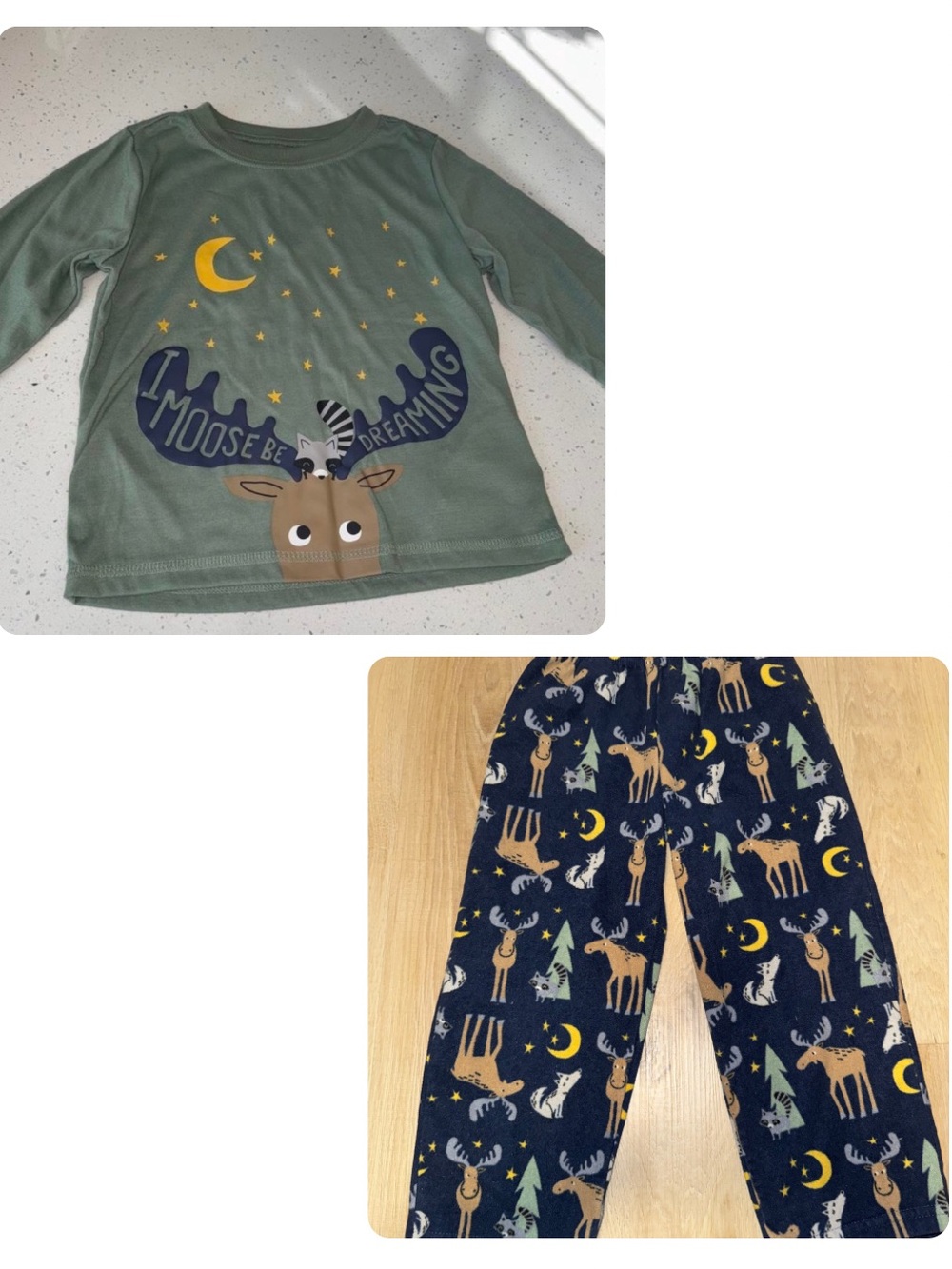 Kids Green Moose Dreaming Pajama Set